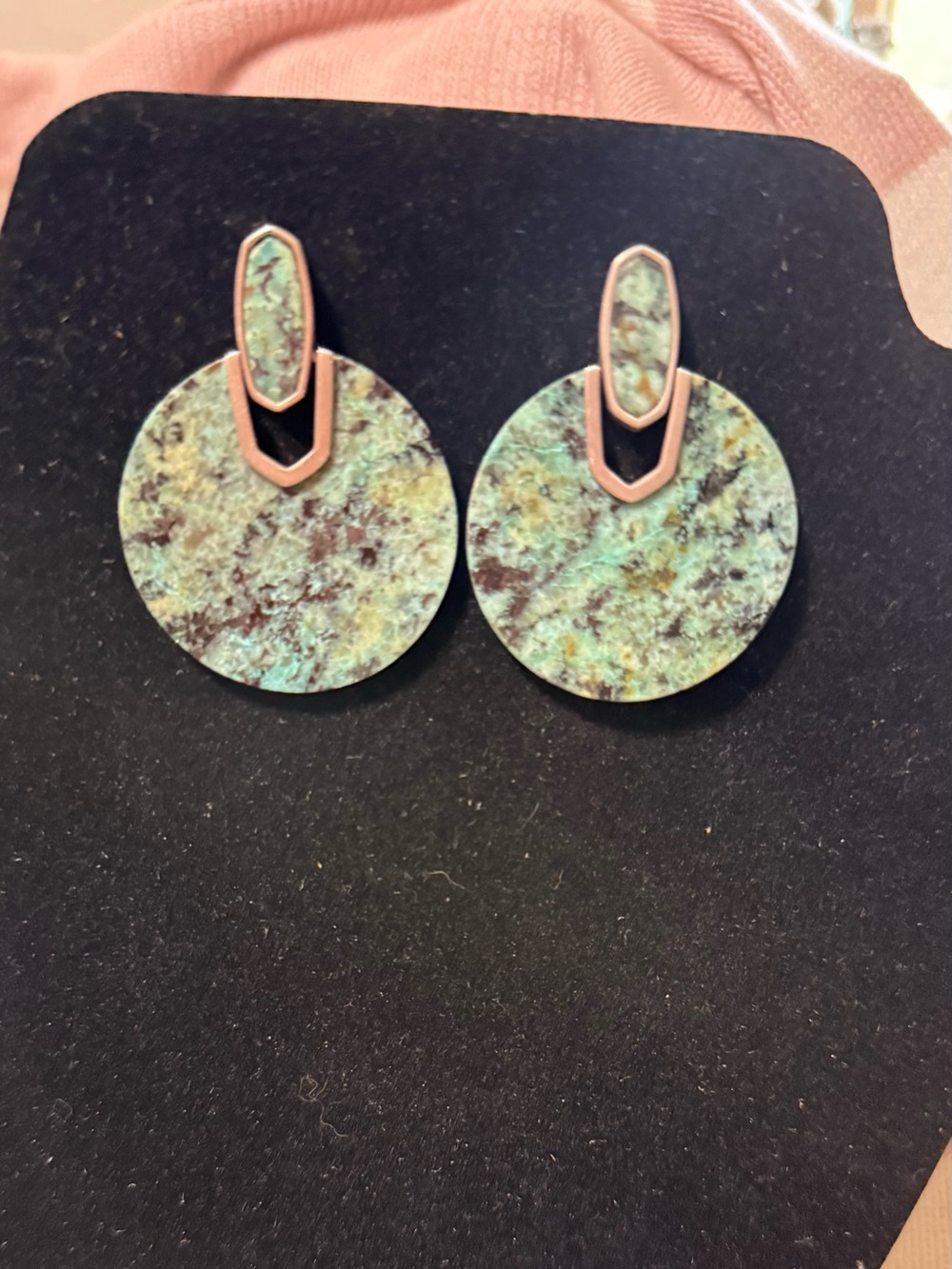 Kendra Scott Didi earrings featuring African turquoise and rhodium plating
